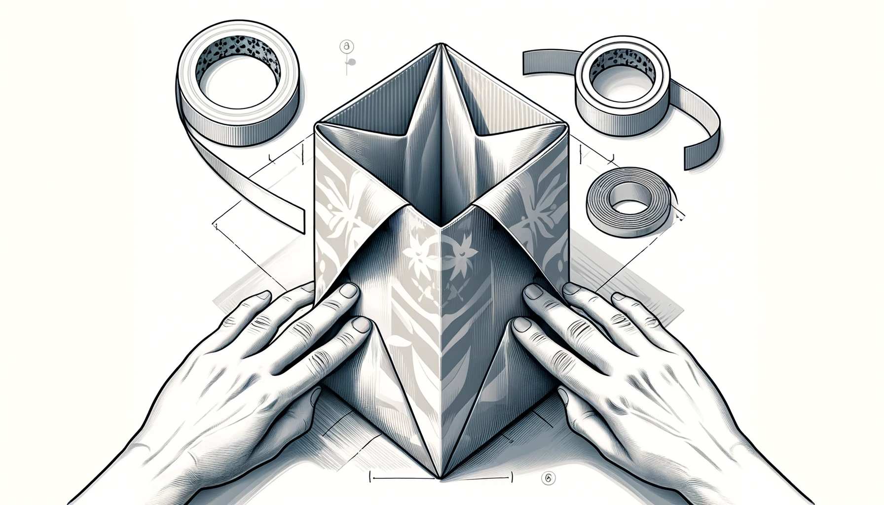 طي الحافة السفلية لأسطوانة ورق التغليف لتشكيل قاعدة كيس الهدايا.