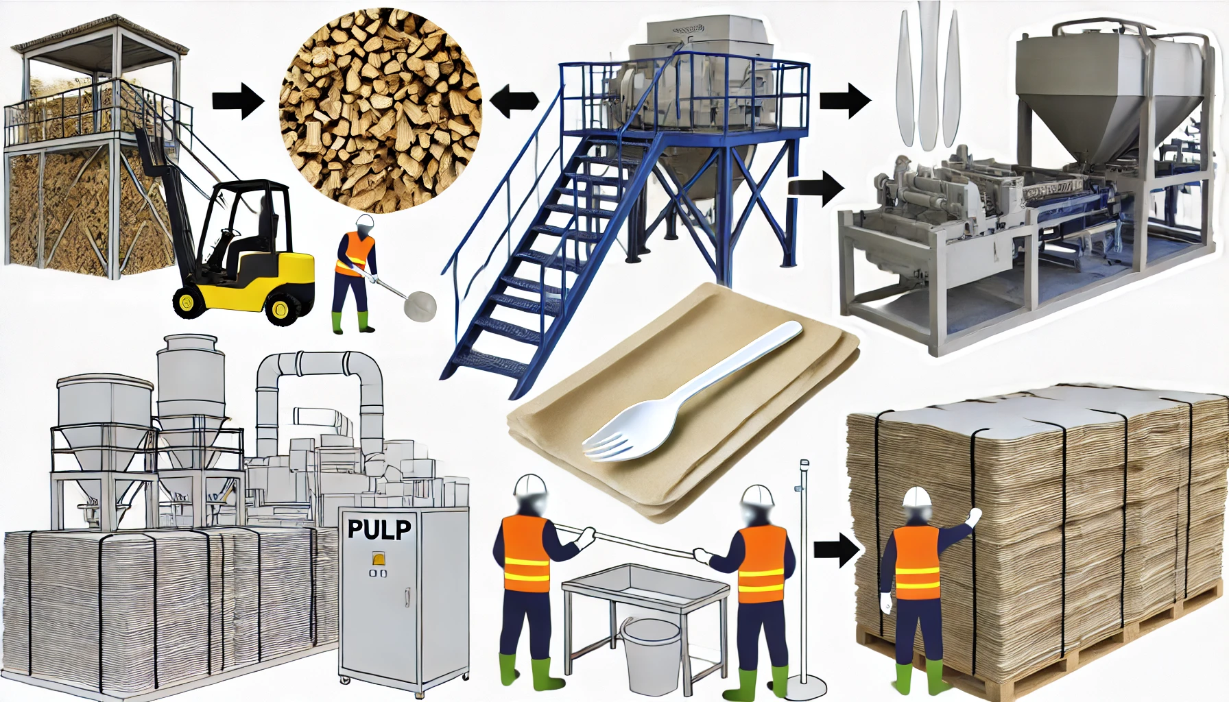 تظهر عملية تصنيع أدوات المائدة الورقية